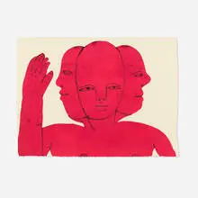 Emma Kohlmann, Deep Red Trihead, 2020, watercolor and sumi ink on paper