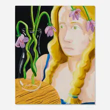Nikki Maloof, Girl with Flower, 2016, acrylic on linen