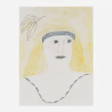 Lee Godie, Untitled, ballpoint pen and watercolor on canvas board