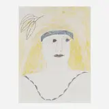 Lee Godie, Untitled, ballpoint pen and watercolor on canvas board