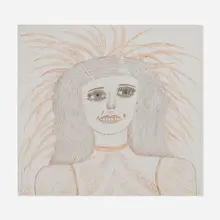 Lee Godie, Beautiful Woman, ballpoint pen on canvas