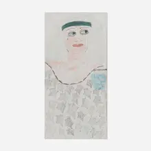 Figures by Lee Godie, ballpoint pen and paint on unstretched canvas, sold Apr 2026