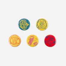 Gladys Nilsson, Collection of five buttons, 1967, transfer-print on steel
