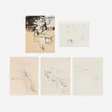 Richard Hunt, Five works, 1959, pencil on paper; ink on tissue paper; ink and casein on paper; pencil on Strathmore