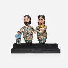Mr. Imagination, Family Bowling Pins, 1998, bottlecaps, painted plaster and wood construction