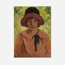 Woman in Hat by Pauline Palmer, oil on wood, sold Apr 2026