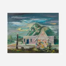 Aaron Bohrod, Boy Outside Shack, oil on board