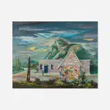 Aaron Bohrod, Boy Outside Shack, oil on board