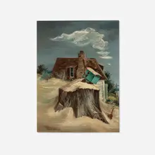 Aaron Bohrod, Boy Playing at Beach, oil on Masonite