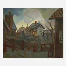 V.M.S. Hannell, Farm Scene, 1933, oil on Masonite