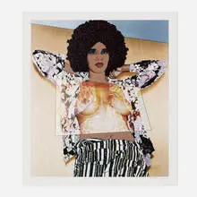 Mickalene Thomas, Portrait of Maya #10, 2024, UV pigment print with screenprint in colors, glitter, shimmer and matte varnish on 410gsm Somerset Tub Sized Radiant White