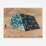 Christo, The Mastaba - 1240 Oil Barrels (Project for the Institute of Contemporary Art, Philadelphia), 1998, offset lithograph in colors on Somerset