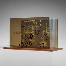 John Cage, Not Wanting to Say Anything About Marcel (Plexigram III), 1969, screenprint in colors on Plexiglas, walnut