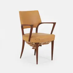 Armchair by Osvaldo Borsani, the teak frame with a tan leather upholstered seat pad, sold Apr 2026