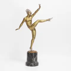 Jean Pierre Morante, 'High Kicker', an Art Deco bronze and cold-painted dancer