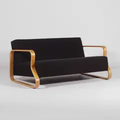 Alvar Aalto, Model '544' sofa, the bent birch plywood sides with black fabric upholstery