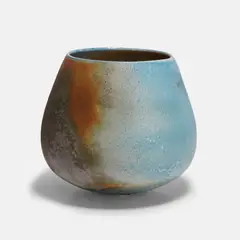 Jack Doherty, Blue and orange vessel, soda-fired and hand-thrown porcelain