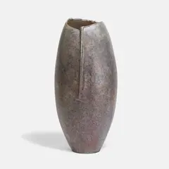 Stephen Murfitt, Tall vessel with seam, hand-built and raku-fired with added seam and dry lustre glaze
