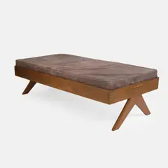 Pierre Jeanneret, Daybed, teak with a grey leather upholstered seat