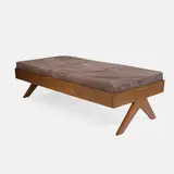 Daybed by Pierre Jeanneret, teak with a grey leather upholstered seat, sold Apr 2026