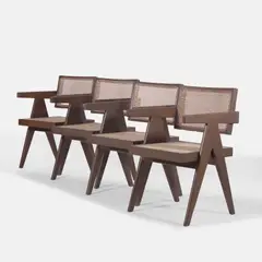 Pierre Jeanneret, Set of four chairs, teak and cane