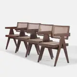 Set of four chairs by Pierre Jeanneret, teak and cane, sold Apr 2026