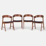 Kai Kristiansen, Set of four model '32' chairs, each teak frame with a curved back