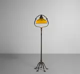 Tiffany Studios, 'Split Harp' Floor Lamp, bronze, 'pulled feather' Favrile glass