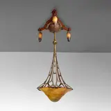 Jules Cayette and Daum Freres, Chandelier, gilt bronze, glass internally decorated, bronze stamped 'J