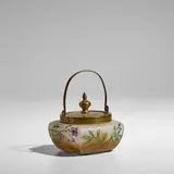 Sugar Bowl and Cover by Cristallerie Daum, glass, acid-etched and enameled, brass, acid-etched mark 'DAUM NANCY' with the Cross of Lorraine, offered Dec 2025