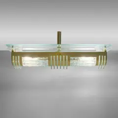 Genet & Michon, Ceiling Light, brass with acid-etched finish, hand-chipped and polished glass