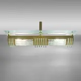 Genet & Michon, Ceiling Light, brass with acid-etched finish, hand-chipped and polished glass