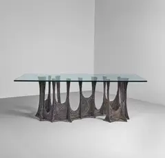 'Stalagmite' Dining Table by Paul Evans, for Directional, model PE-102, resin over steel, glass, sold Dec 2025