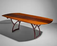 Wharton Esherick, Extending Wagon Wheel Dining Table, padouk, birch, oak, carved 'W