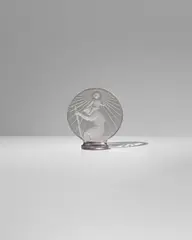 Saint Christophe (Saint Christopher) by René Lalique, Marcilhac 1142, amethyst tint, intaglio molded, clear and frosted glass, hand finished, molded mark 'R, sold Dec 2025