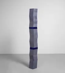 'Blue Mist Object' by Kondō Takahiro, porcelain with blue underglaze and silver-mist (gintekisai) overglaze, glass, sold Dec 2025