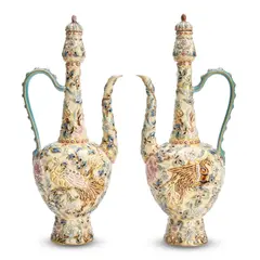 Zsolnay Pecs, Pair of Ewers and Covers