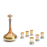 Tiffany Studios, GOLD FAVRILE DECANTER AND SIX CORDIAL CUPS New York, New York, early 20th century, iridescent glass, decanter with engraved blackberry decoration, incised mark "8025 J L