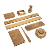 Tiffany Studios, GILT BRONZE "ZODIAC" PATTERN DESK SET, bronze