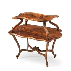 Émile Gallé, TWO-TIER OCCASIONAL TABLE, 1900, carved walnut frame