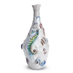 Marcello Fantoni, Vase, crackled glaze stoneware, decorated with seahorses and abstract motifs, 'Chantal MADE ITALY' and 'fantoni' marks in black script