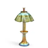 "THE TWILIGHT" FAVRILE CANDLESTICK LAMP by Tiffany Studios, 1900, glass shade with incised mark "L.C.T, sold May 2025
