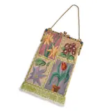 Austrian Glass Beaded Purse, woven glass beads, silk taffeta, gilt metal frame and chain with enamel and glass stones, purse lg. 11 3/8 in., woven glass beads, silk taffeta, gilt metal frame and chain with enamel and glass stones, purse lg