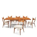 Paul McCobb, FOR CALVIN "DIRECTIONAL" DINING TABLE AND SIX "BOWTIE" CHAIRS