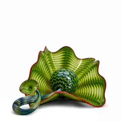 Dale Chihuly, PARROT GREEN TWO-PIECE PERSIAN SET WITH RED LIP WRAP
