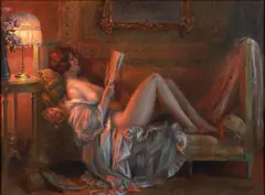 Delphin Enjolras, Nue Lisant, oil on canvas