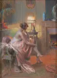 Delphin Enjolras, Jeune Femme dans un Intérieur, pastel on paper