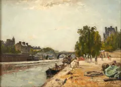 Stanislas Lépine, La Seine au Pont Royal, oil on cardboard mounted to cradled panel