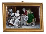 Limoges Enamel Plaque, France, early 20th century, enamels on copper, patinated metal frame with integrated support, unmarked, plaque, ht. 4 5/8, wd. 6 7/8, frame, ht. 5 3/4, wd. 8 in., France, early 20th century, enamels on copper, patinated metal frame with integrated support, unmarked, plaque, ht