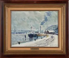 Neige à Amfreville by Jean-Jacques René, oil on canvas, sold Dec 2024